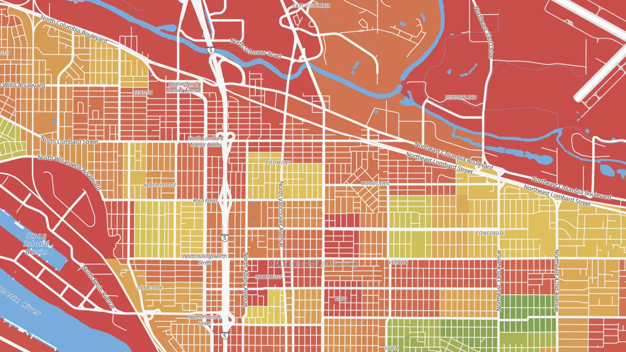 Woodlawn, Portland, OR Map of Robbery Rates