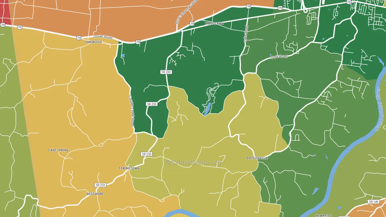 Woodlawn, TN Map of Robbery Rates