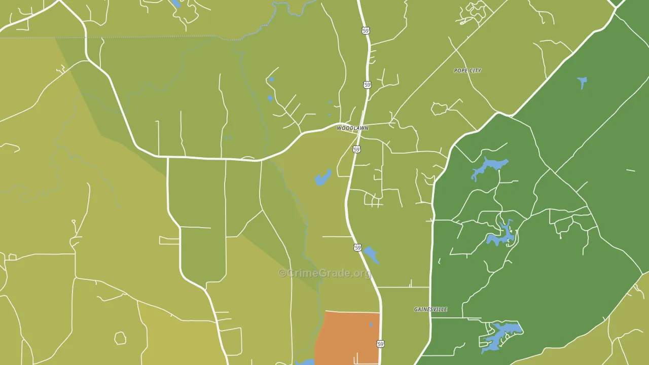 Woodlawn, TX Map of Robbery Rates