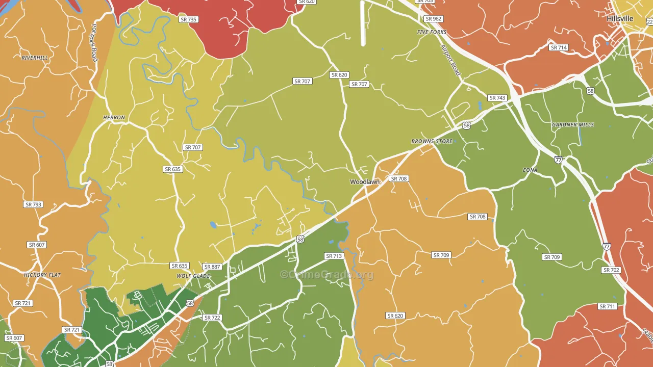 Woodlawn, VA Map of Robbery Rates