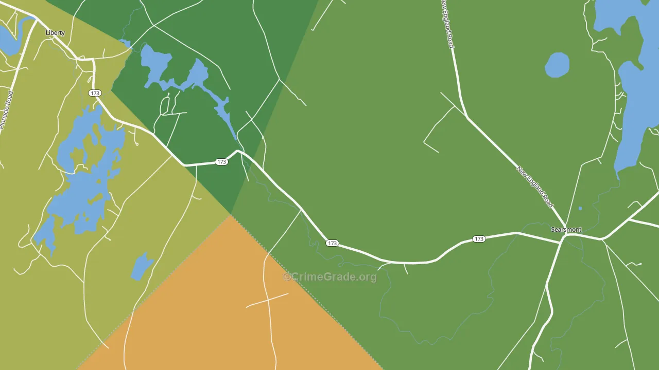 Woodmans Mills, ME Map of Robbery Rates