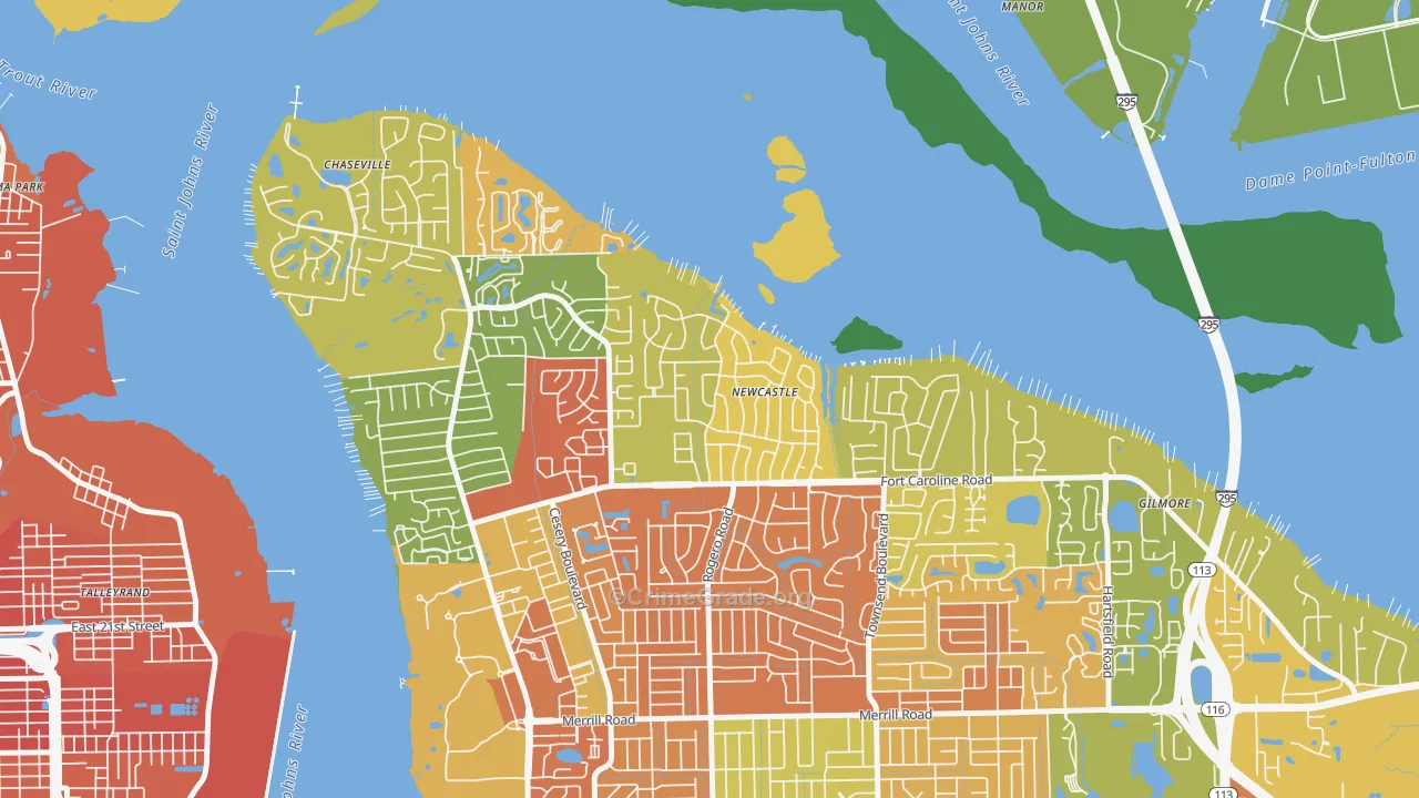 Woodmere, Jacksonville, FL Map of Robbery Rates