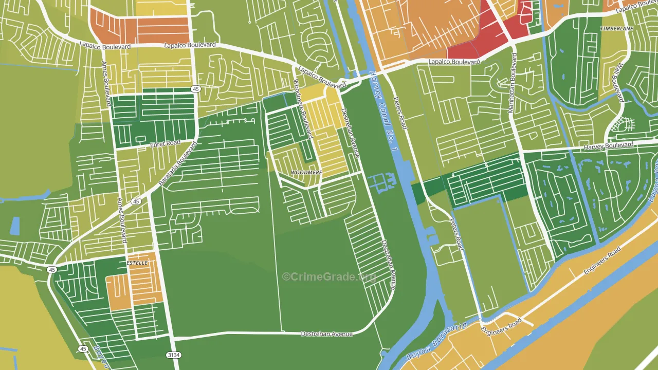 Woodmere, LA Map of Robbery Rates