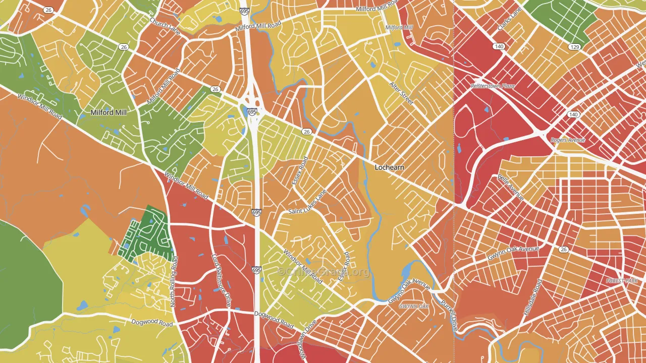 Woodmoor, Lochearn, MD Map of Robbery Rates