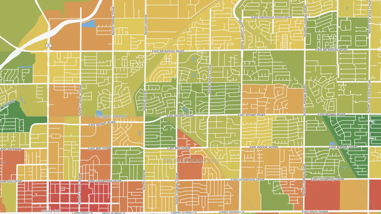 Woodridge Lakes, Mesa, AZ Map of Robbery Rates