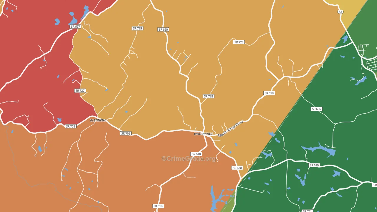 Woodridge, VA Map of Robbery Rates