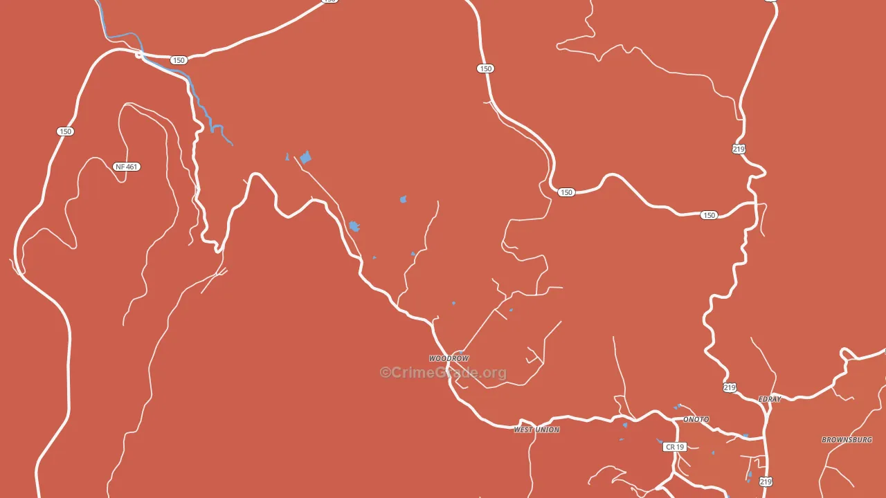 Woodrow, WV Map of Robbery Rates