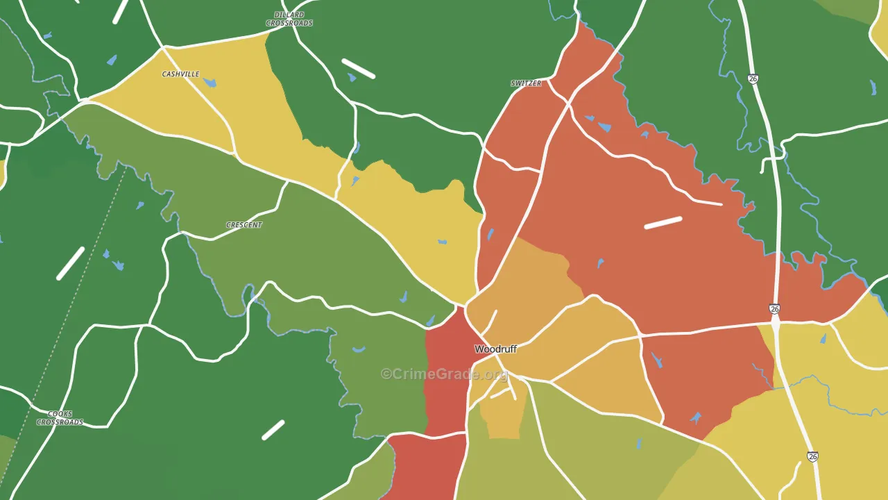Woodruff, SC Map of Robbery Rates