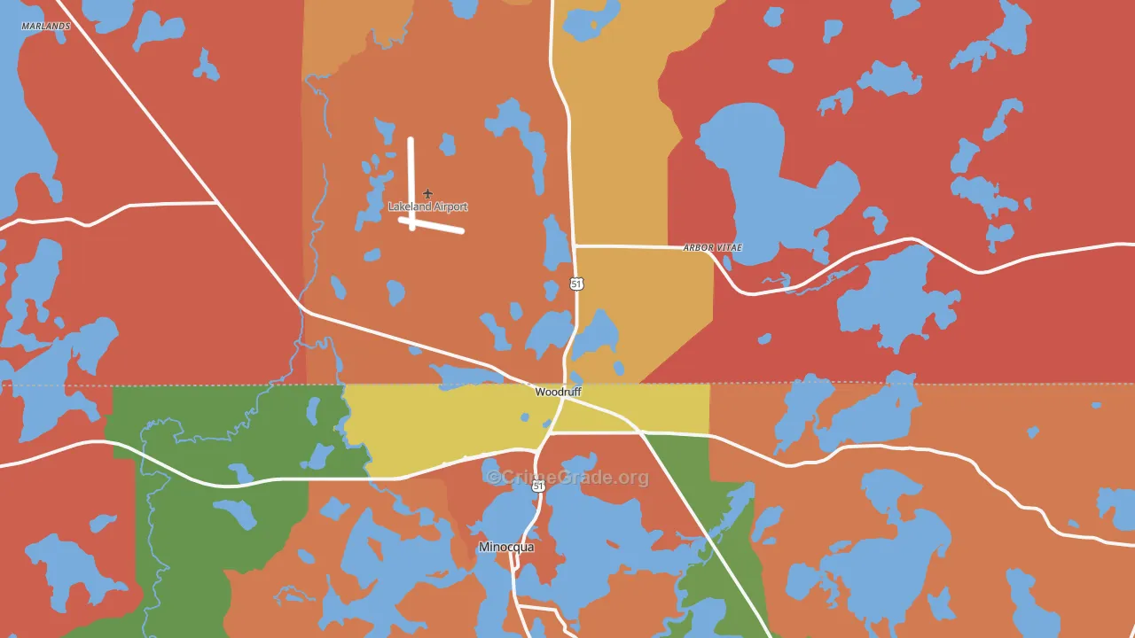 Woodruff, WI Map of Robbery Rates