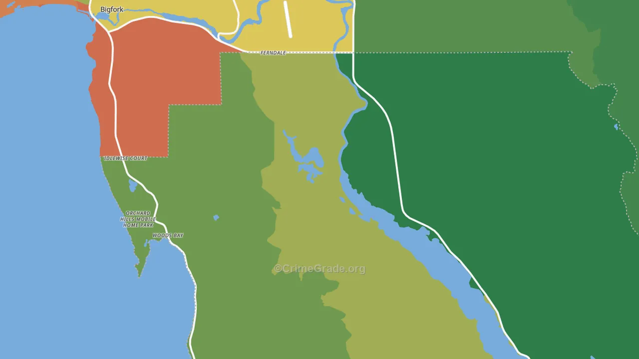 Woods Bay, MT Map of Robbery Rates