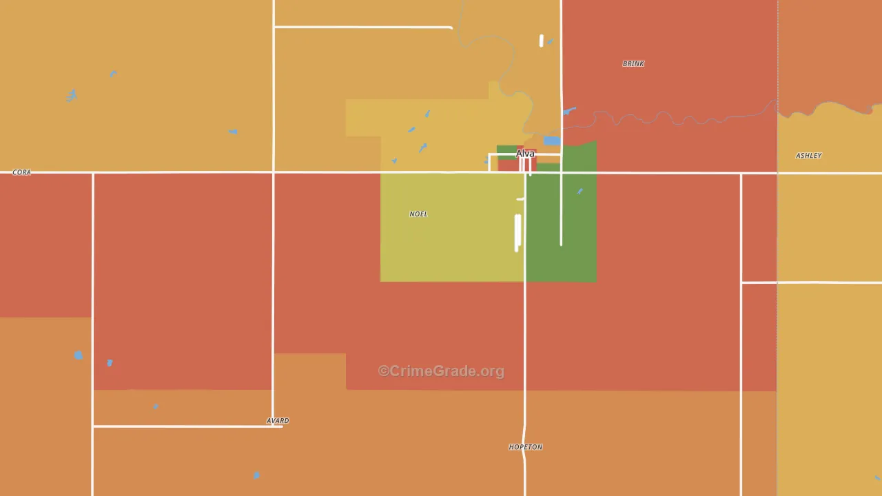 Woods County, OK Map of Robbery Rates