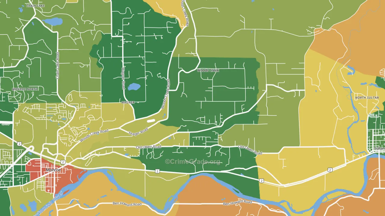 Woods Creek, WA Map of Robbery Rates