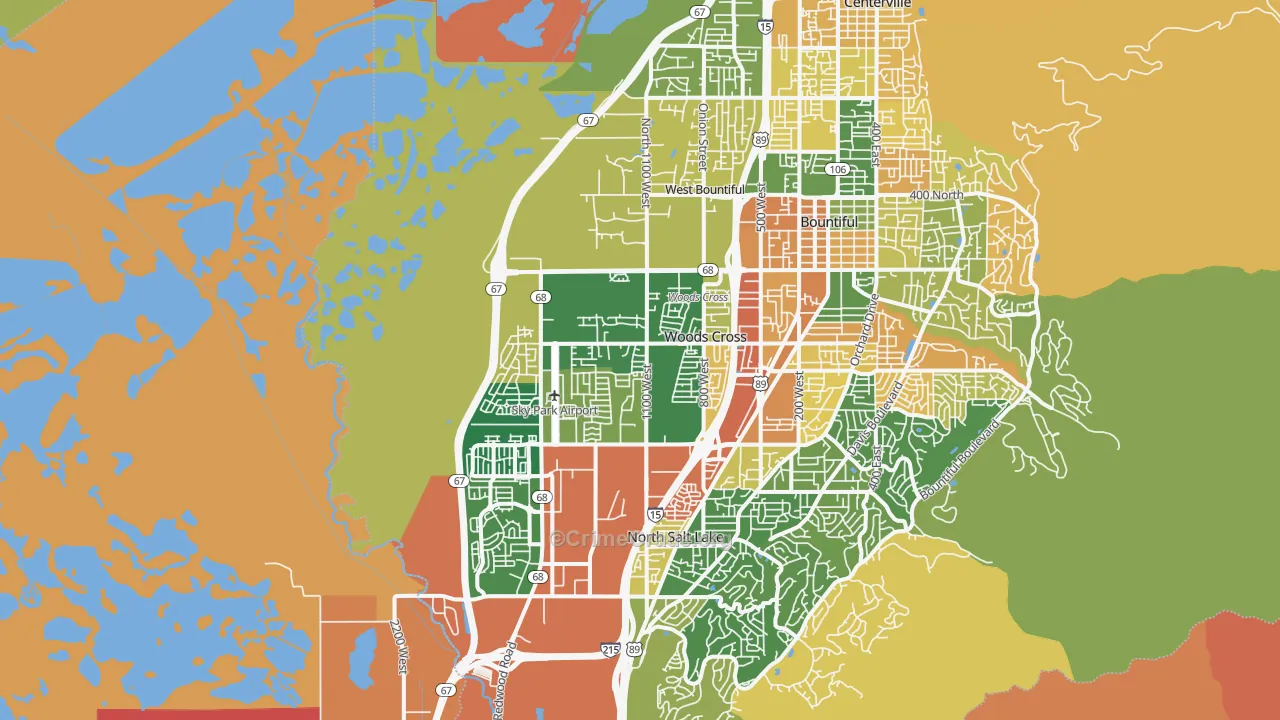 Woods Cross, UT Map of Robbery Rates