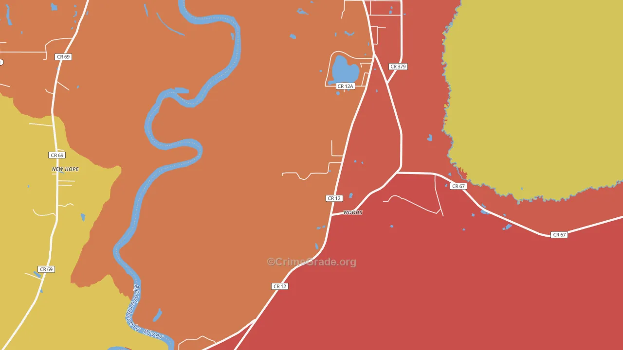 Woods, FL Map of Robbery Rates
