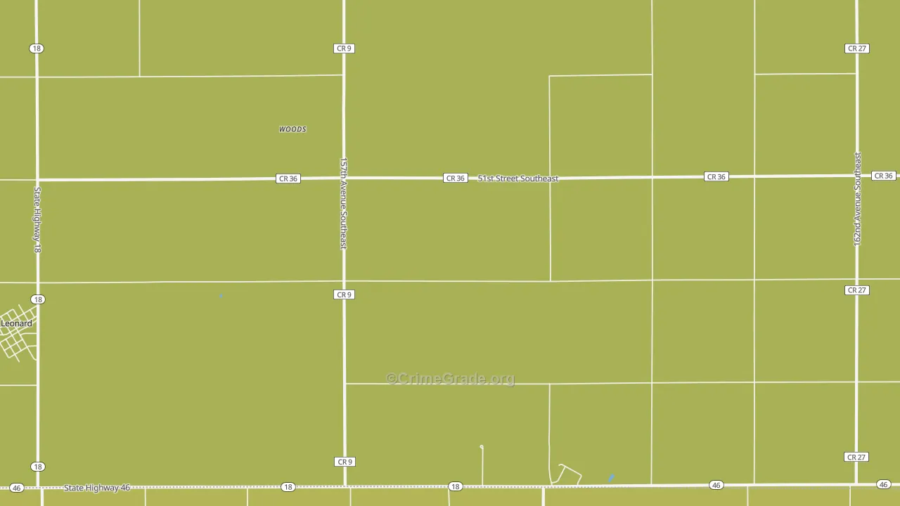 Woods, ND Map of Robbery Rates