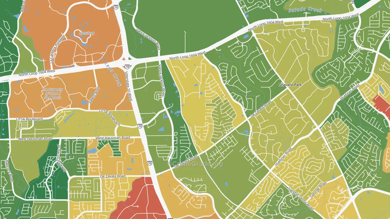 Woods of Shavano, San Antonio, TX Map of Robbery Rates