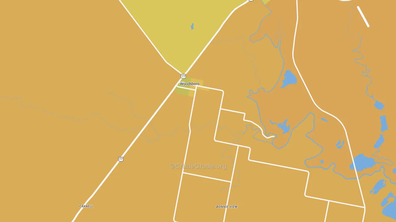 Woodsboro, TX Map of Robbery Rates