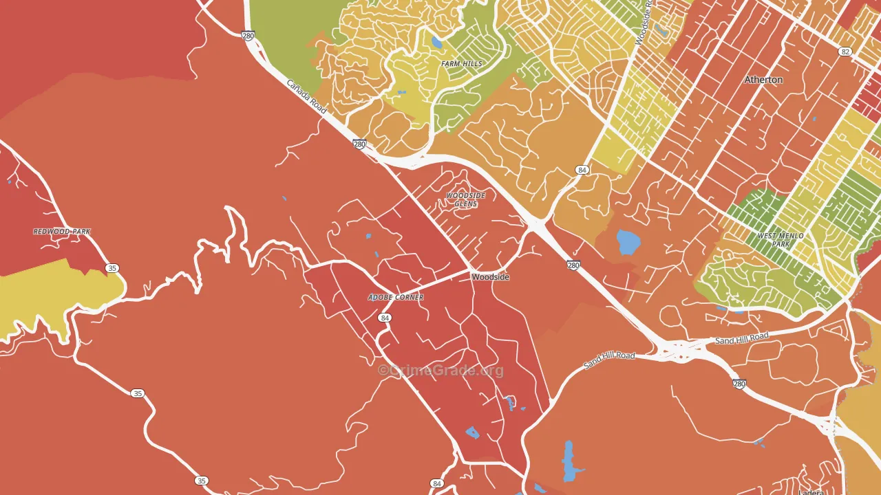 Woodside, CA Map of Robbery Rates