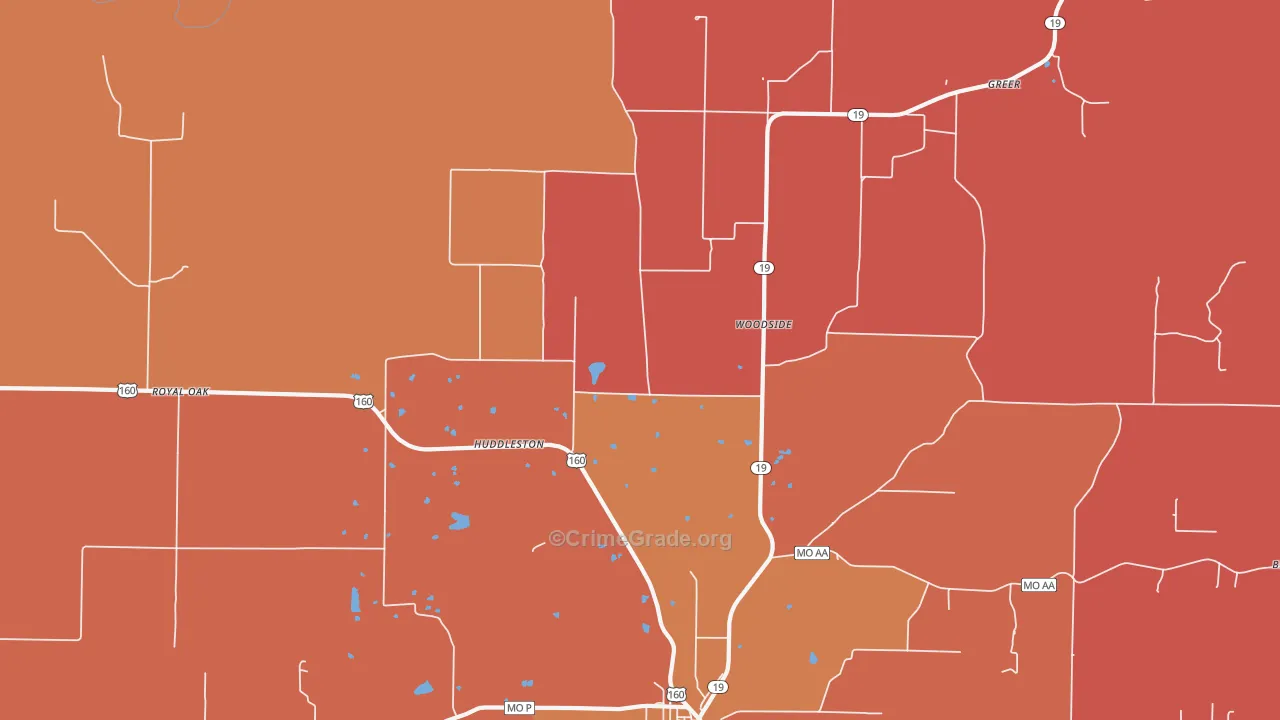 Woodside, MO Map of Robbery Rates