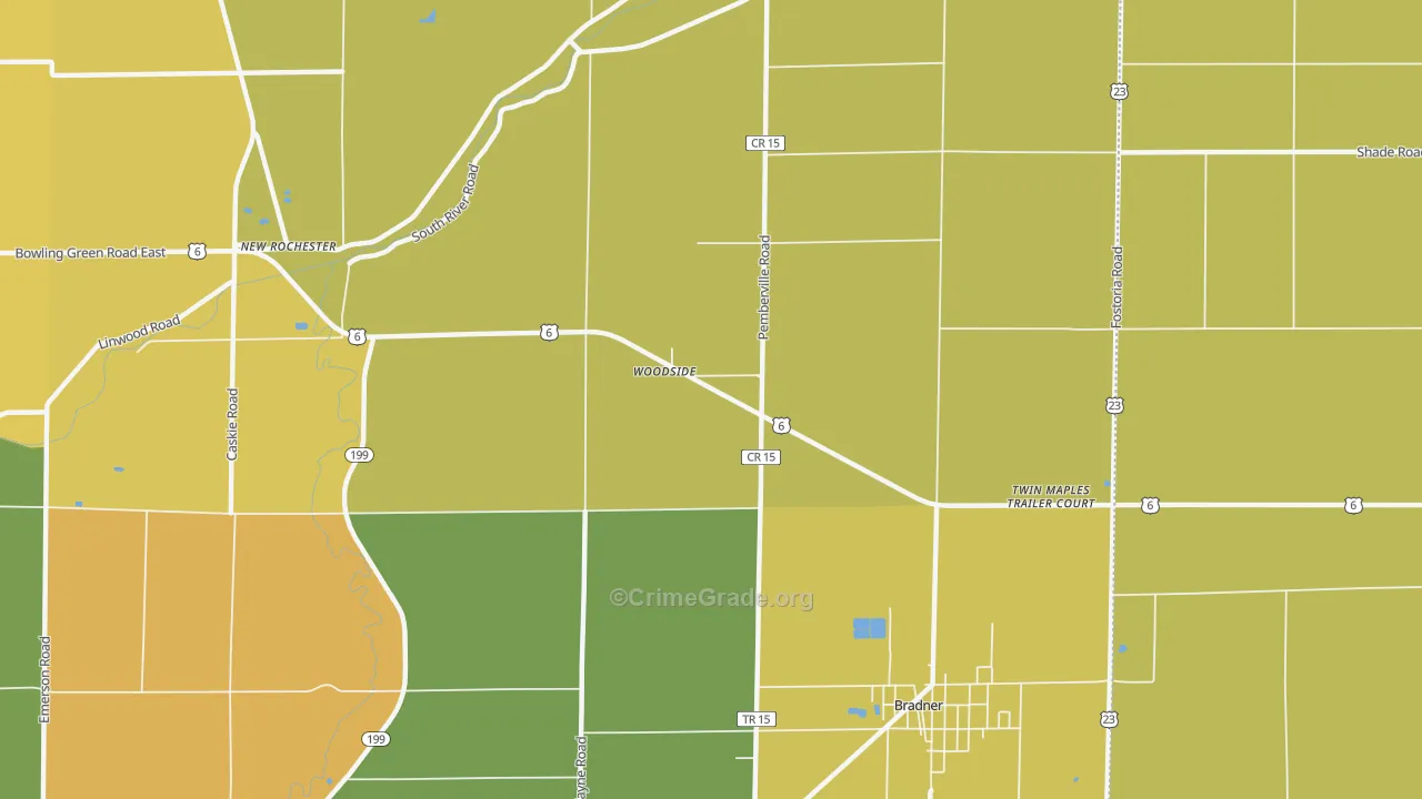 Woodside, OH Map of Robbery Rates