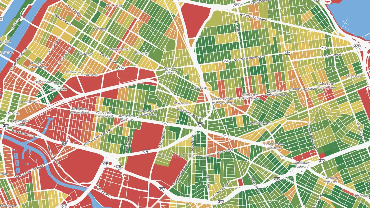 Woodside, Queens, NY Map of Robbery Rates