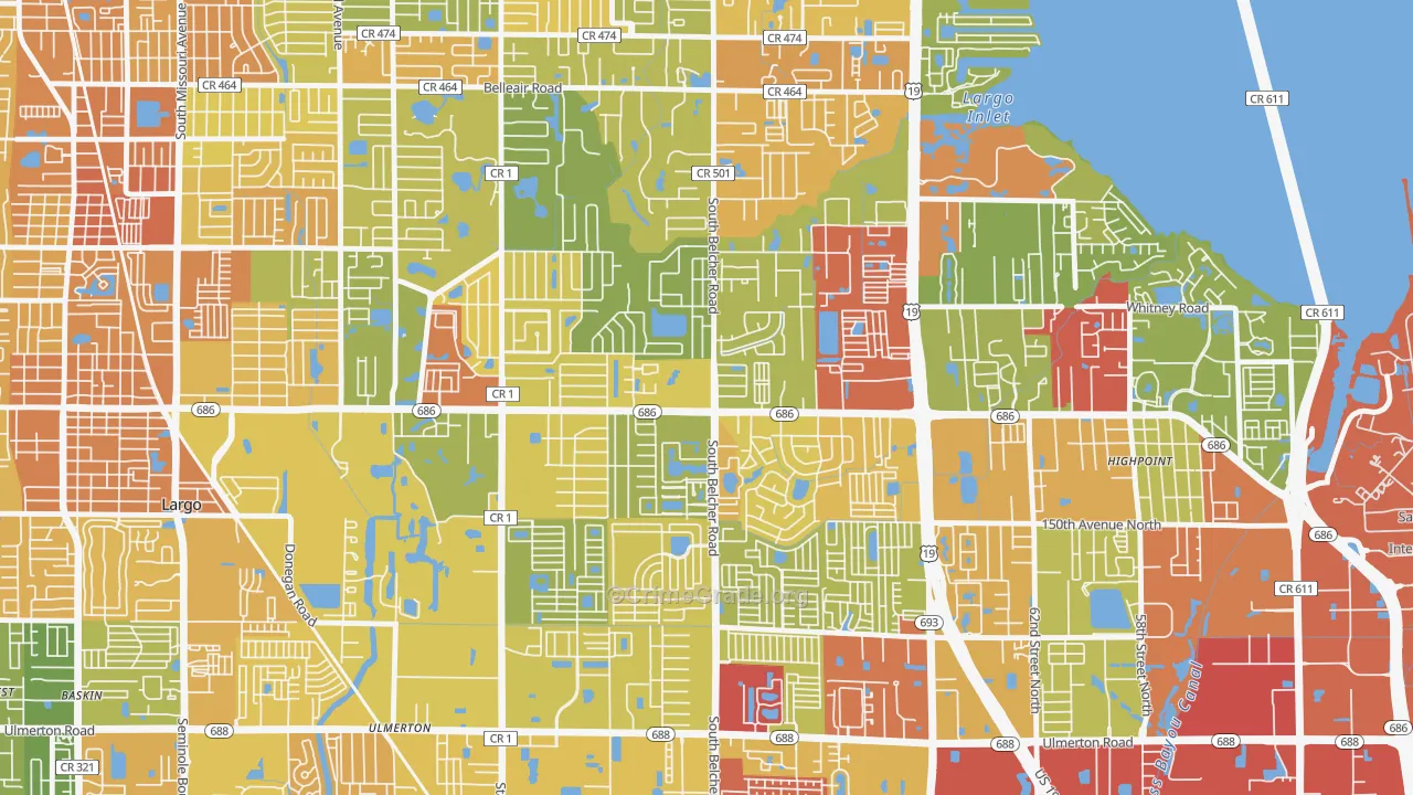 Woodside Village, Largo, FL Map of Robbery Rates