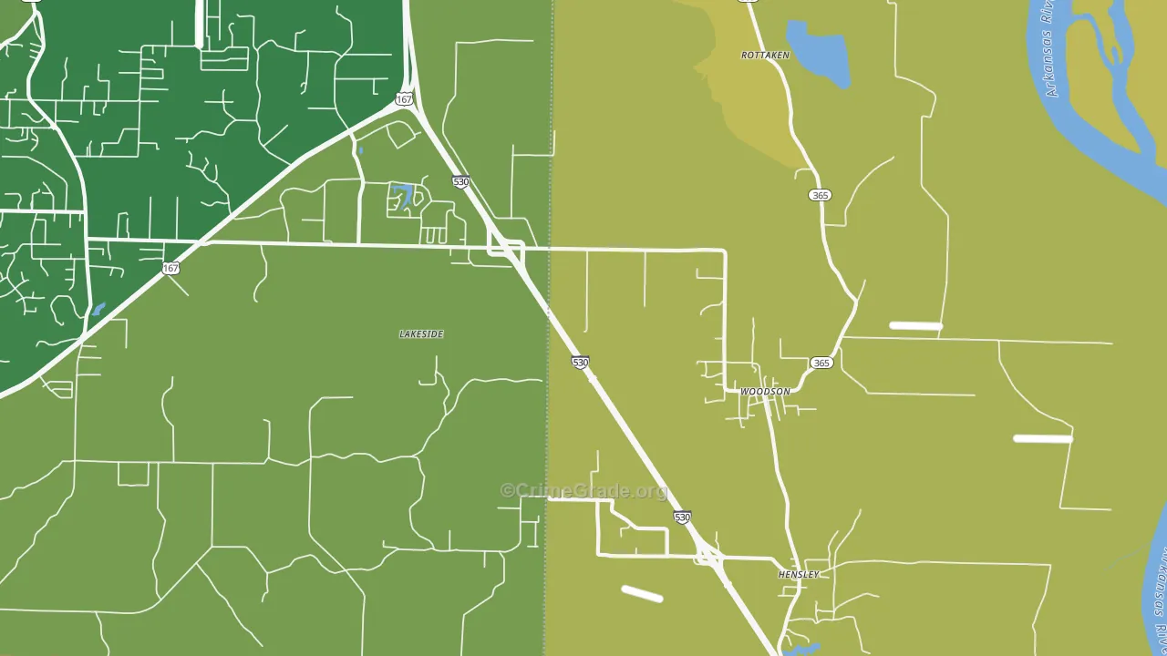 Woodson, AR Map of Robbery Rates