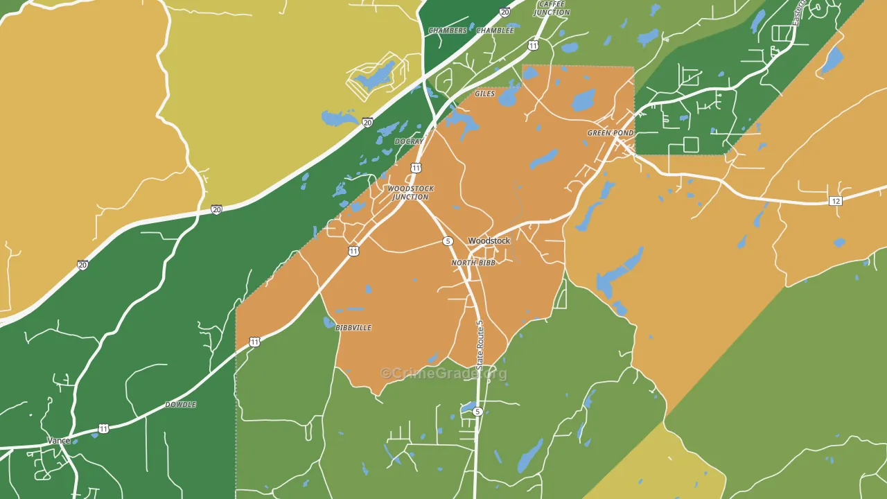 Woodstock, AL Map of Robbery Rates