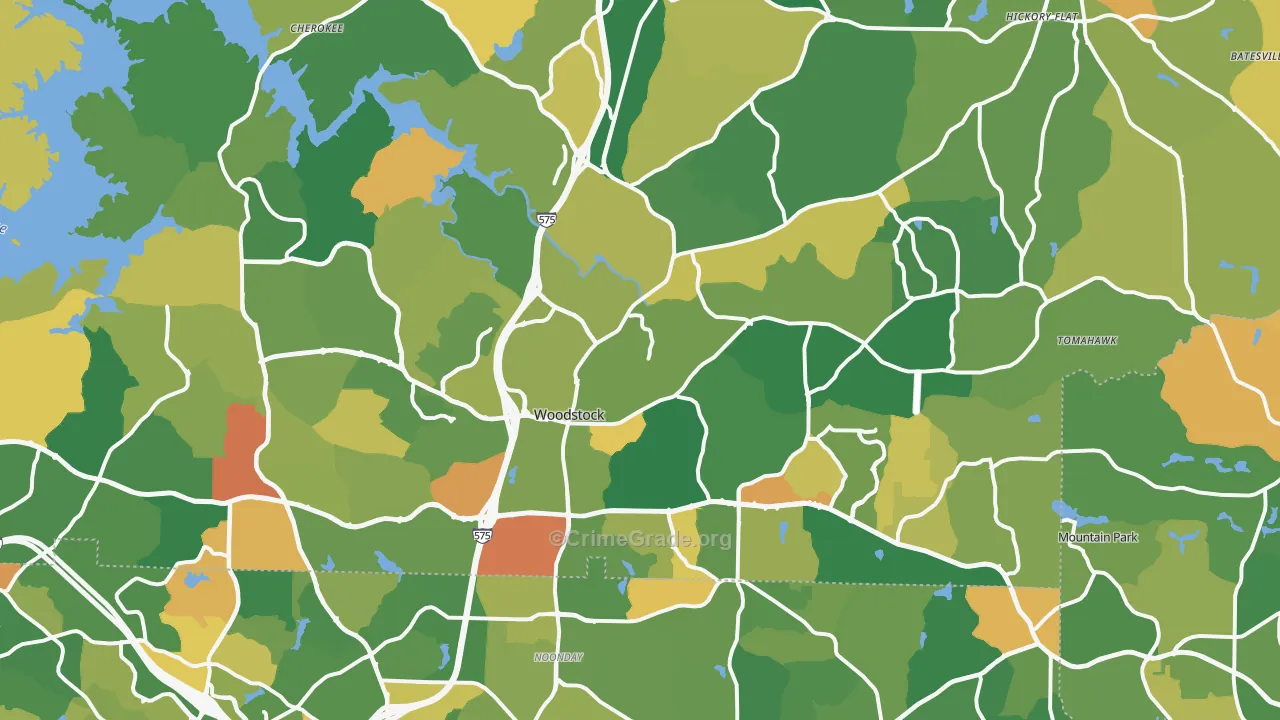 Woodstock, GA Map of Robbery Rates