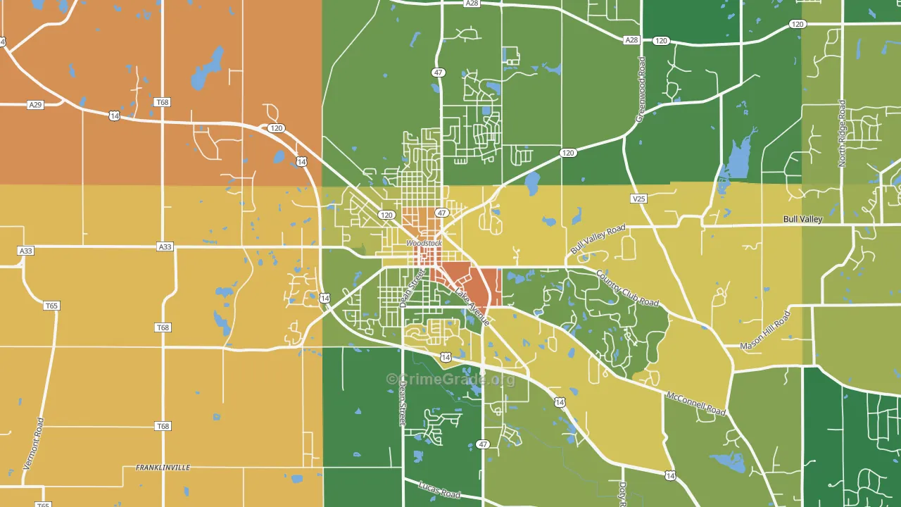 Woodstock, IL Map of Robbery Rates
