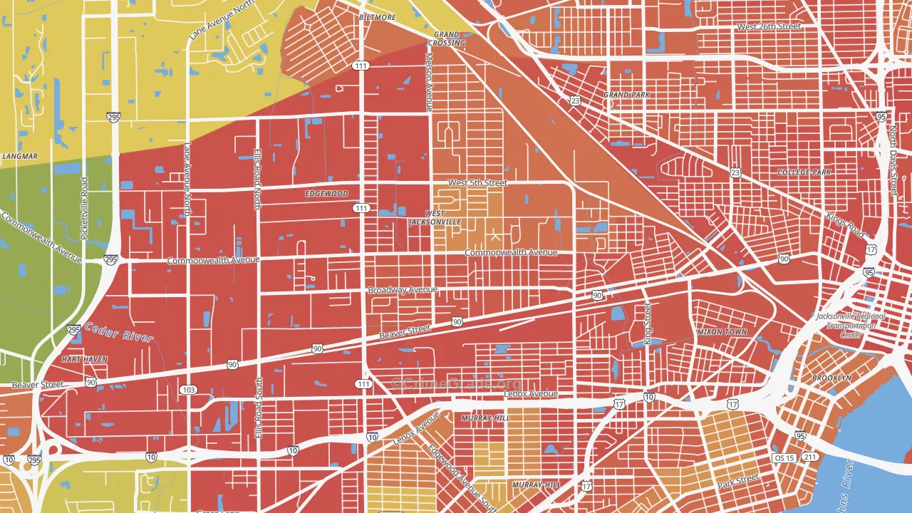 Woodstock, Jacksonville, FL Map of Robbery Rates