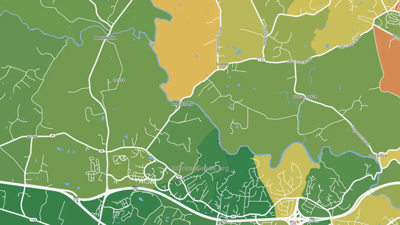 Woodstock, MD Map of Robbery Rates