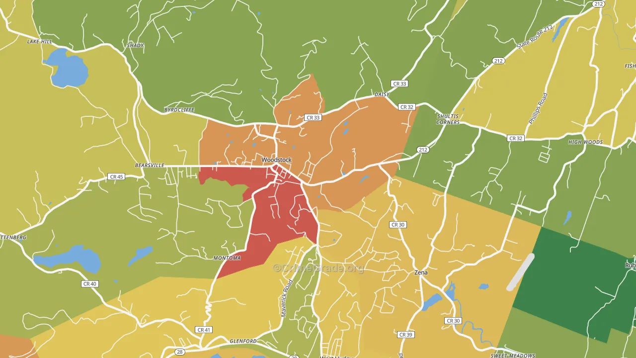 Woodstock, NY Map of Robbery Rates