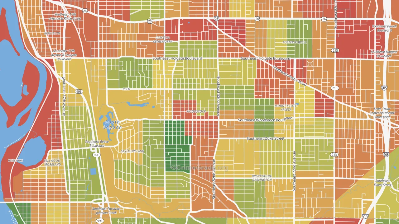 Woodstock, Portland, OR Map of Robbery Rates