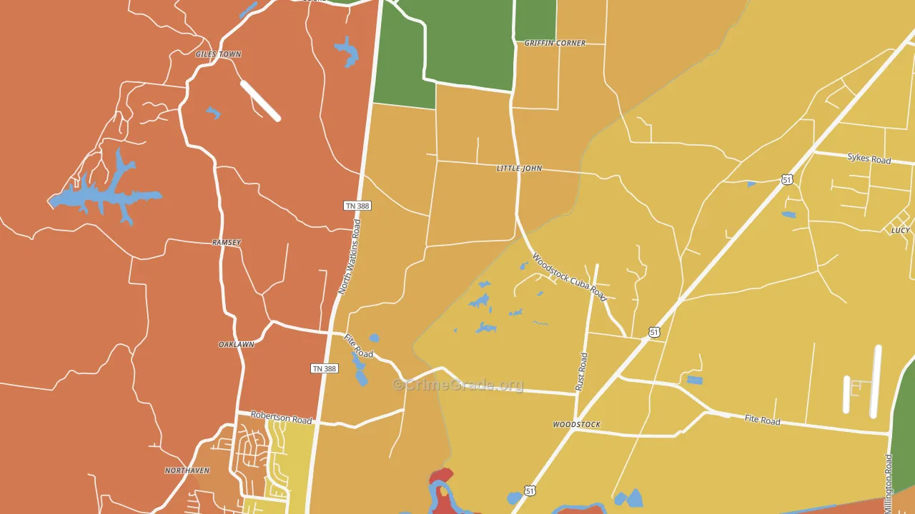 Woodstock, TN Map of Robbery Rates