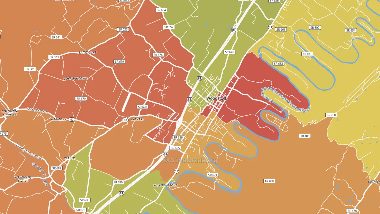 Woodstock, VA Map of Robbery Rates