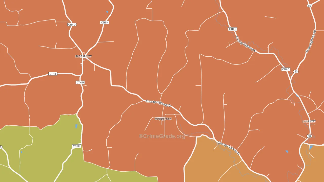 Woodstock, WI Map of Robbery Rates