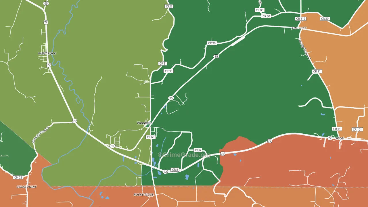 Woodville, AL Map of Robbery Rates