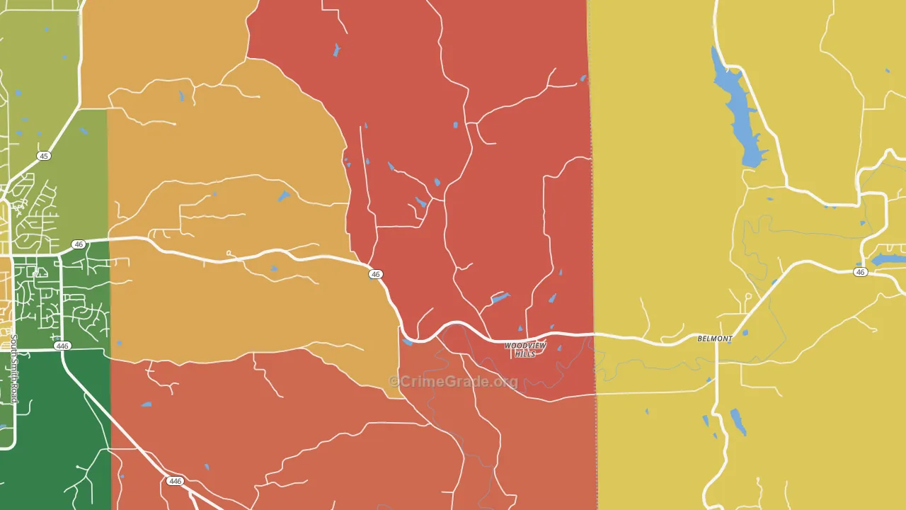 Woodville Hills, IN Map of Robbery Rates