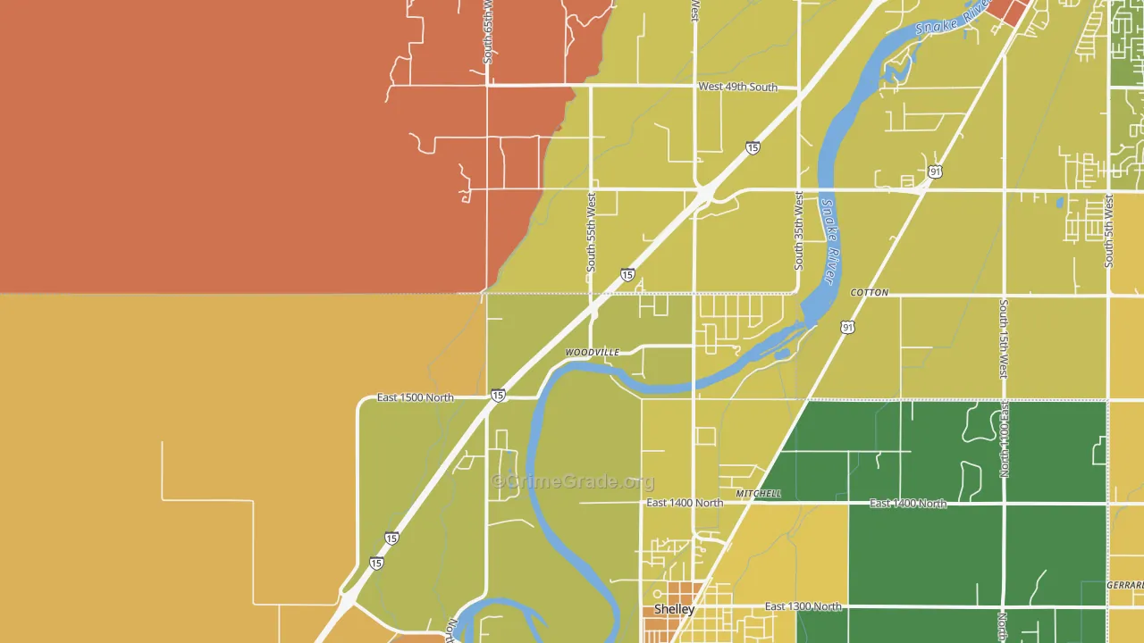 Woodville, ID Map of Robbery Rates