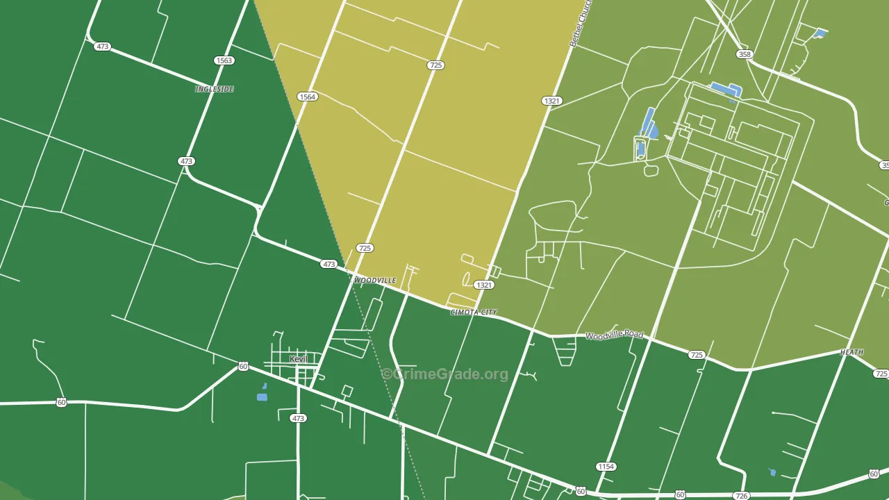 Woodville, KY Map of Robbery Rates