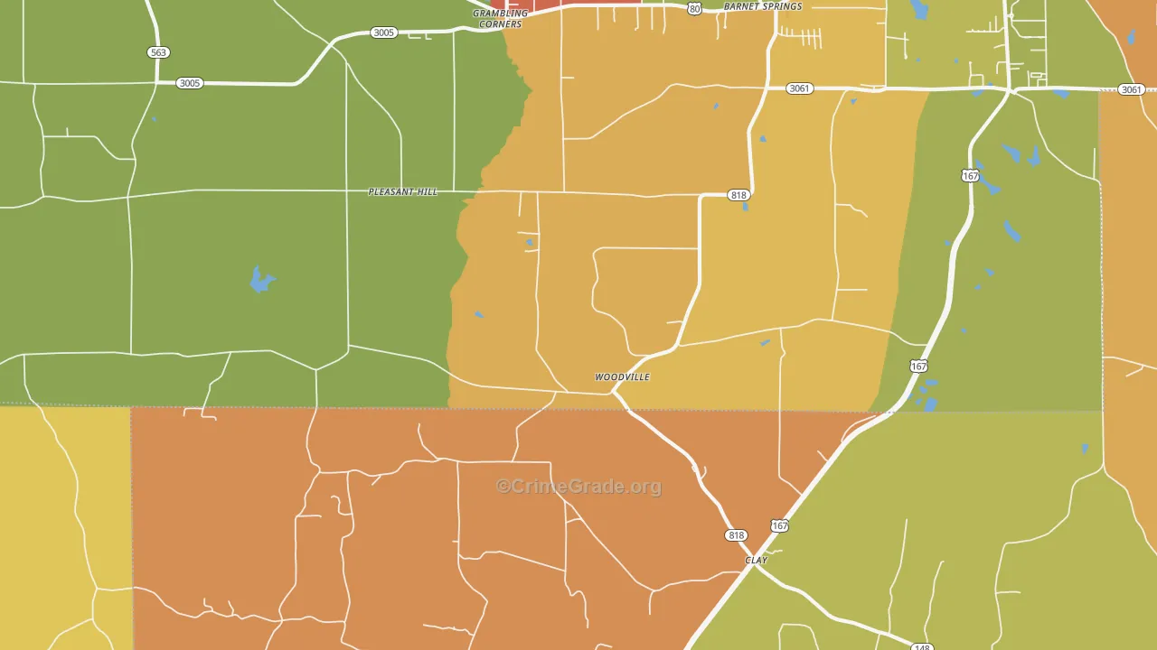Woodville, LA Map of Robbery Rates