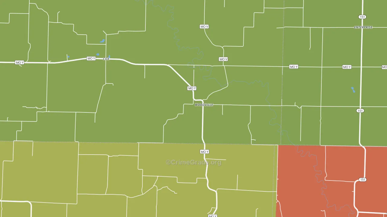Woodville, MO Map of Robbery Rates