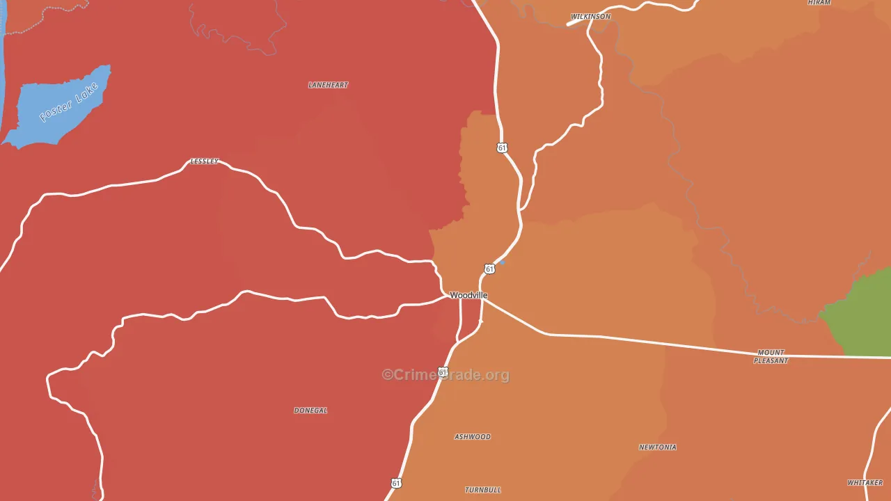 Woodville, MS Map of Robbery Rates