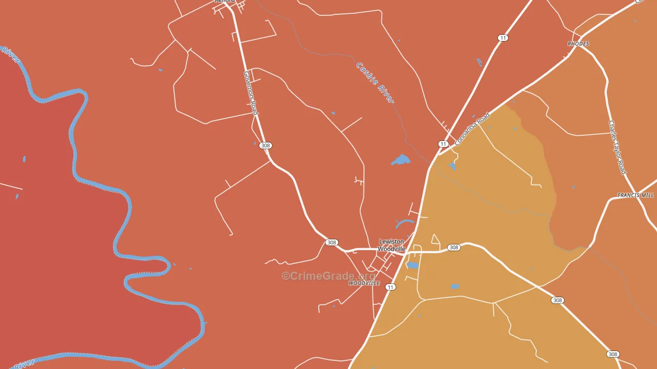 Woodville, NC Map of Robbery Rates