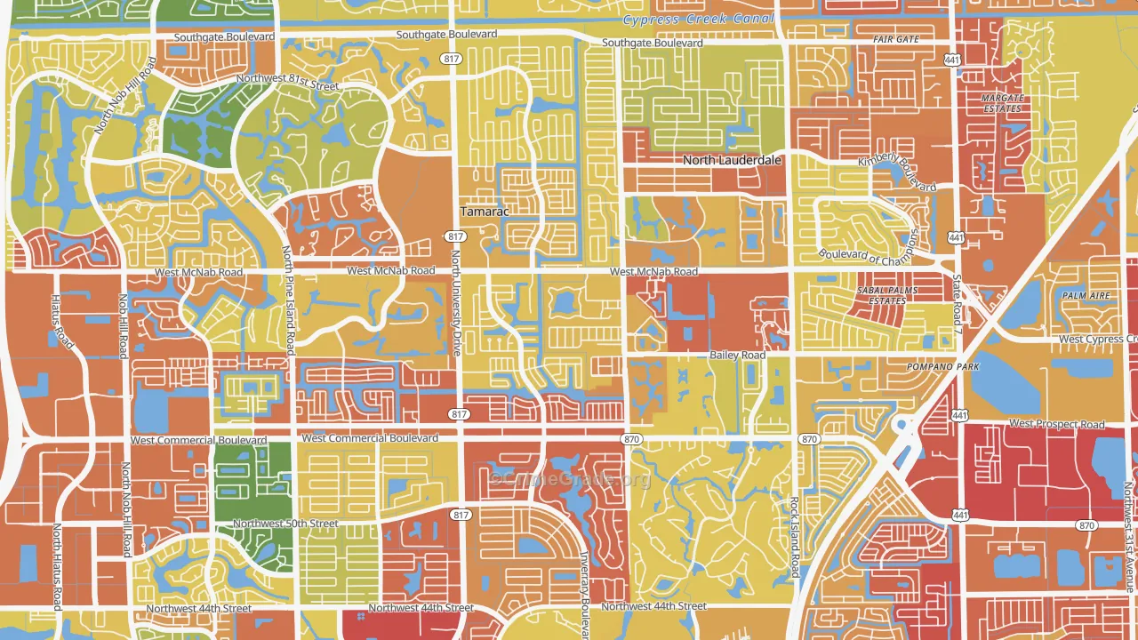 Woodville, North Lauderdale, FL Map of Robbery Rates