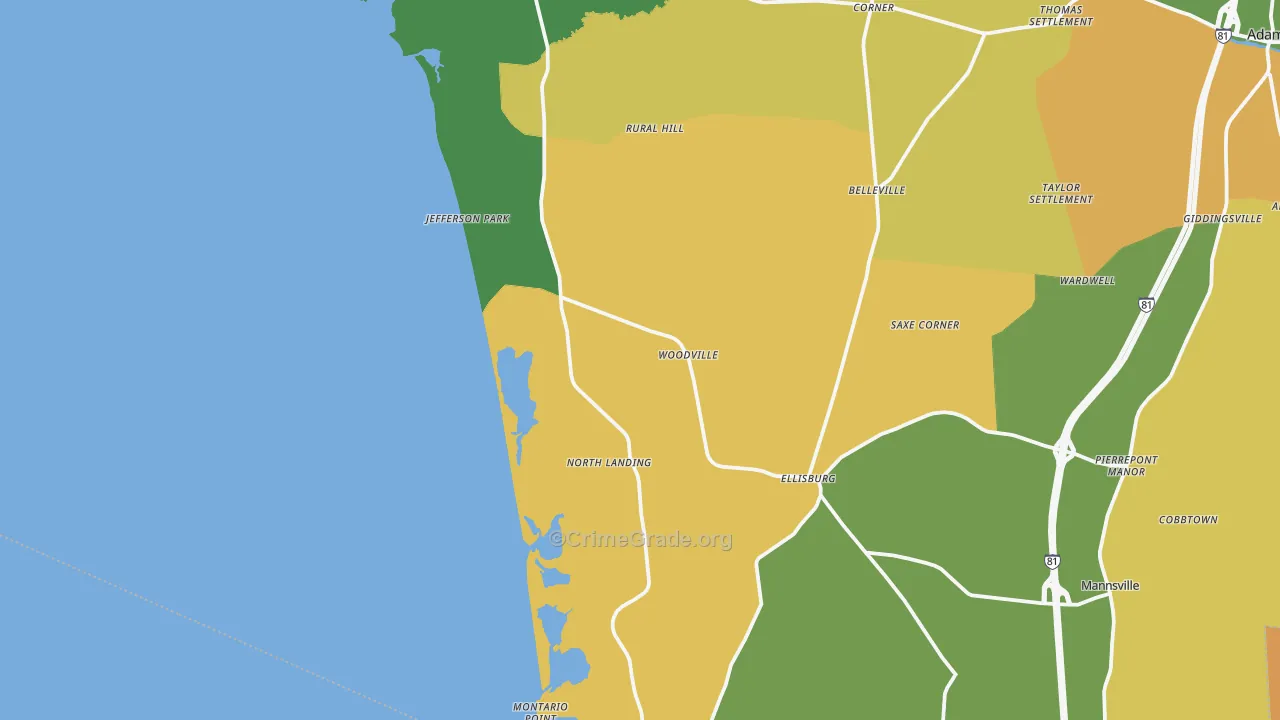 Woodville, NY Map of Robbery Rates