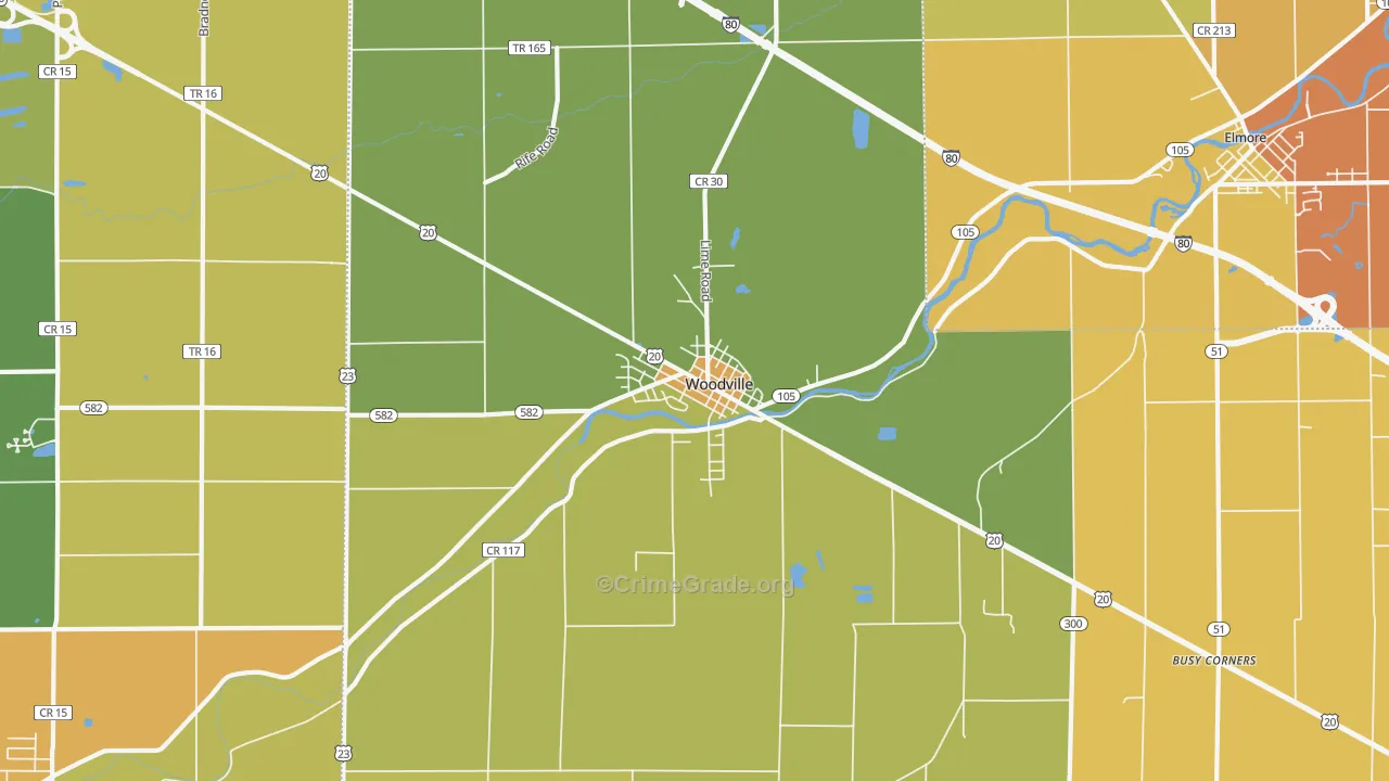 Woodville, OH Map of Robbery Rates