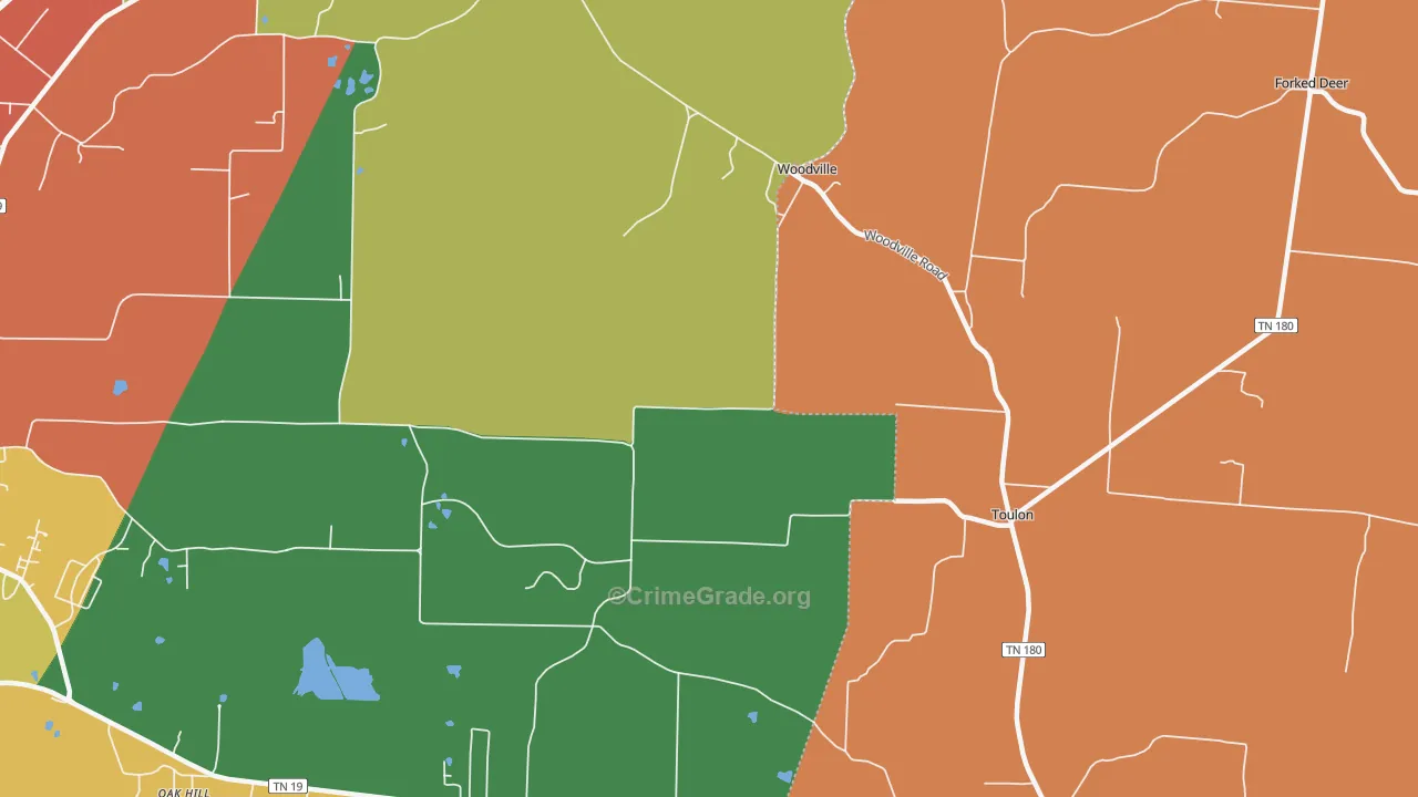 Woodville, TN Map of Robbery Rates
