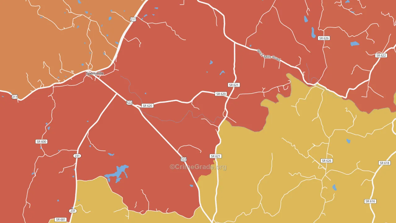 Woodville, VA Map of Robbery Rates